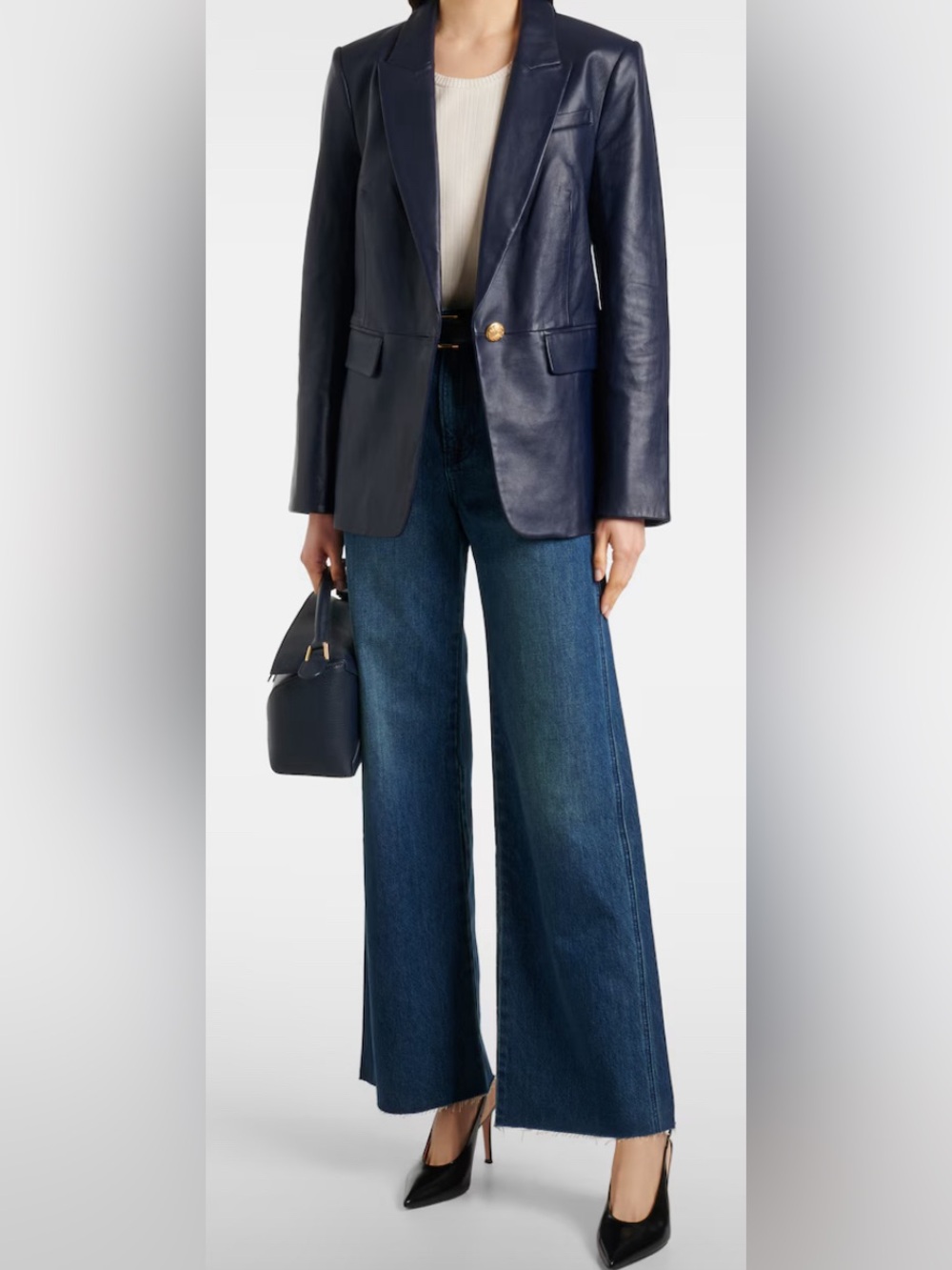 Veronica Beard Taylor Wide Leg High Rise Dark Blue Jeans Size 27, 41” Length